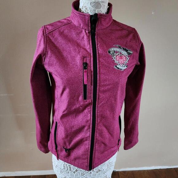 Jackets & Blazers - Cowgirl Hardware Pink Embroidered Softshell Fleece Lined Full Zip jacket M